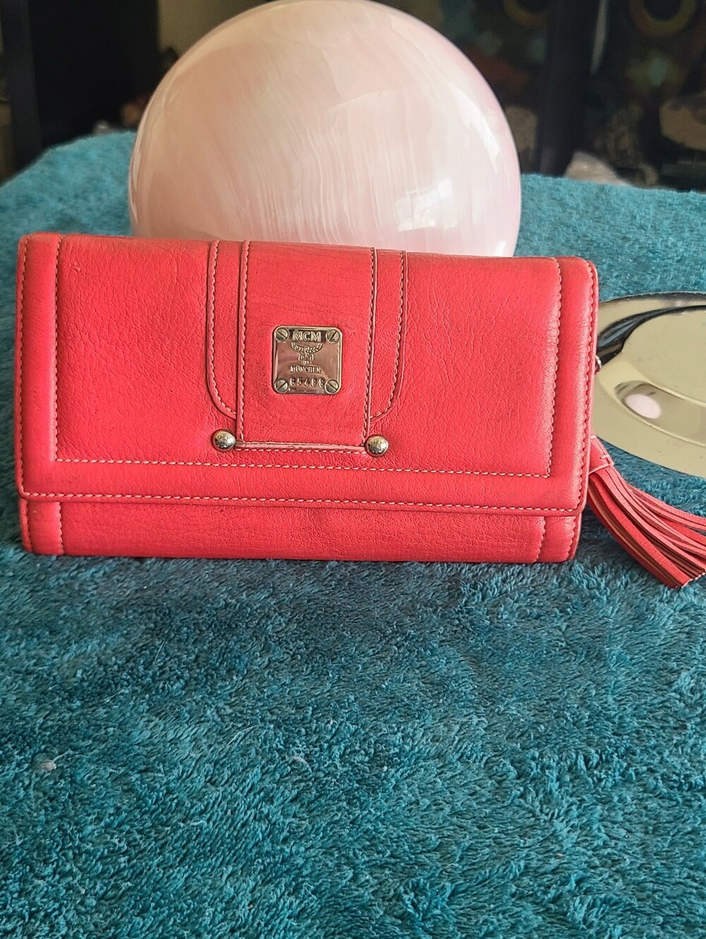 MCM Coral Leather Tassel Wallet